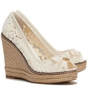 Tory Burch white lace & mesh Jackie sandals